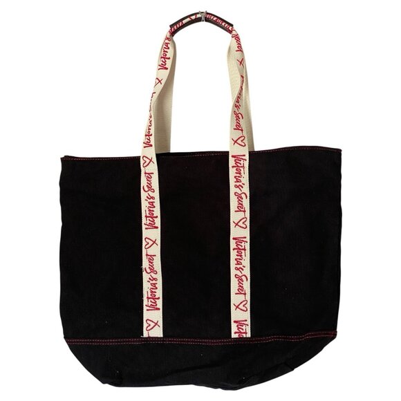 Victoria's Secret Handbags - Victoria's Secret Black Canvas Tote Bag 17x16x6 Zip Closure w/ Handles